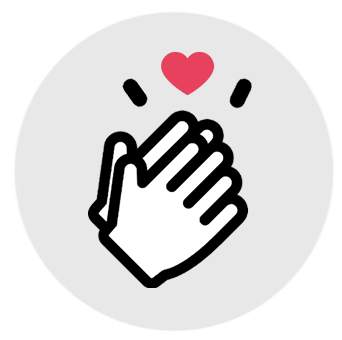 Illustration of clapping white hands with a red heart above on a gray background.