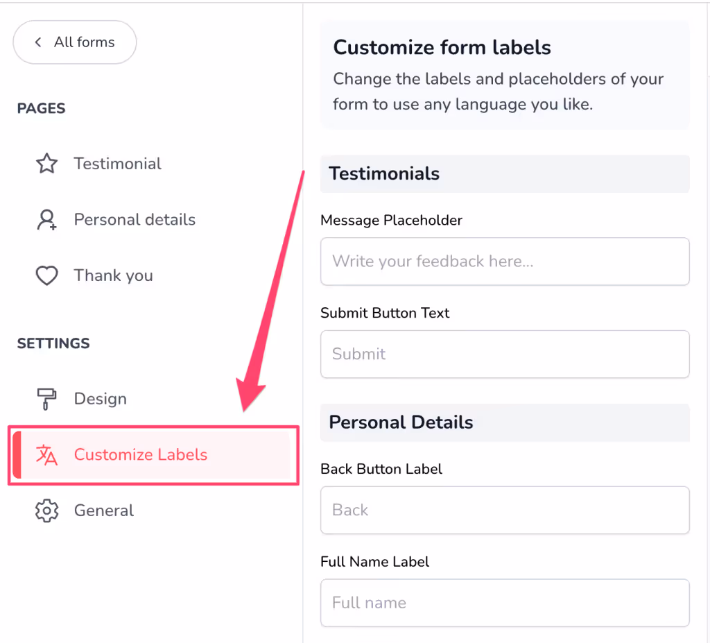 customize form labels